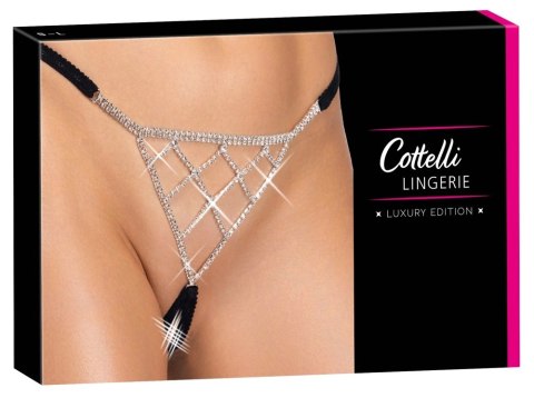 Cottelli LINGERIE String S-L z kryształkami, czarny, regulowany