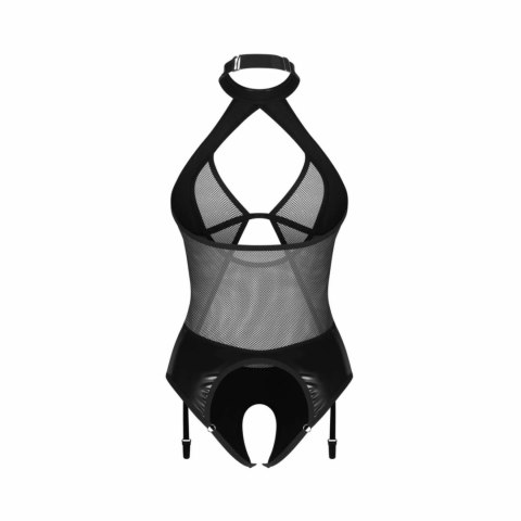 Obsessive Dominna Teddy Black z paskami i otwartym krojem, S/M