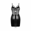 Obsessive Dominna komplet koszulka i stringi czarne z efektem wetlook S/M