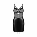 Obsessive Dominna komplet koszulka i stringi czarne z efektem wetlook S/M