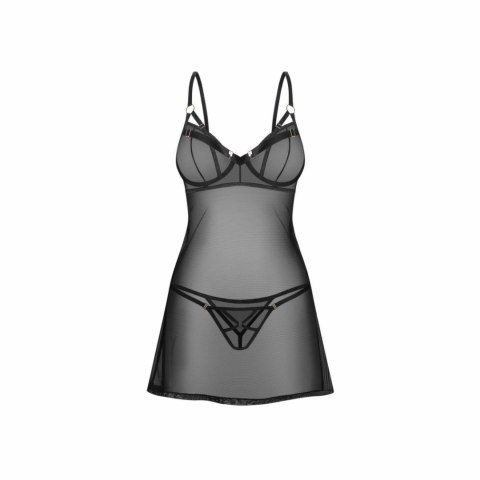 Obsessive Euridia Chemise & Tanga Czarny Komplet z Regulacją
