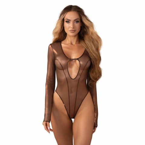 Obsessive Soranna Body z Długim Rękawem Prześwitujący Brązowy M/L