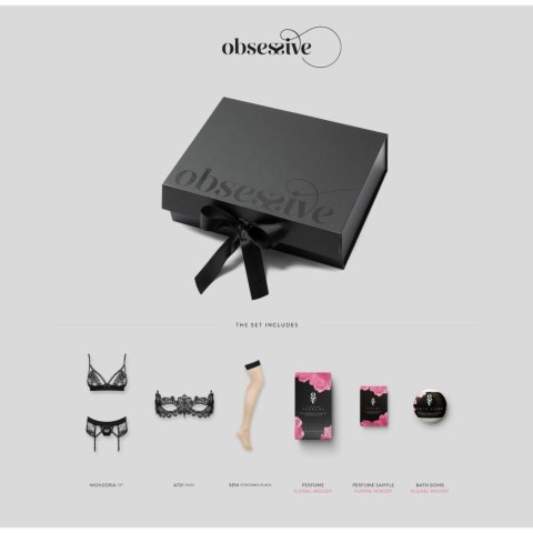 Obsessive Wonderia Gift Box Czarny Zestaw Bielizny z Akcesoriami