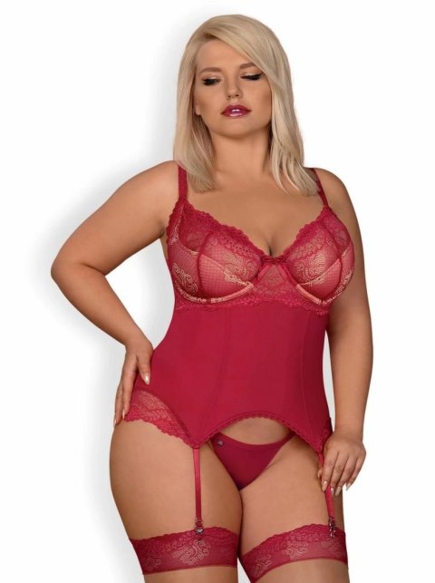 Passion Rosalyne Komplet Gorset z Paskami i Stringi Czerwony S/M