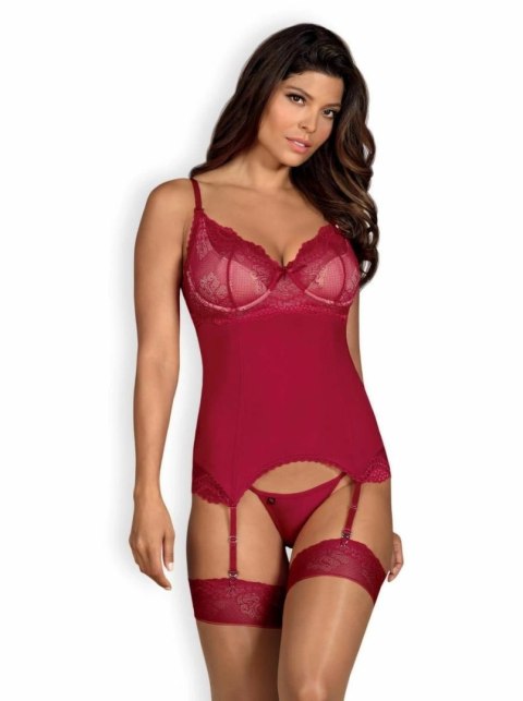 Rosalyne Zestaw Gorset z Fiszbiną i Stringi Czerwony Regulowany 2XL