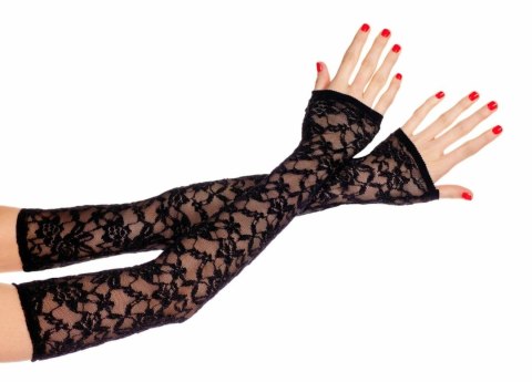 Music Legs długie koronkowe rękawiczki bez palcow czarne One Size