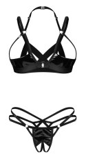 Obsessive Keira Lise S/M - Komplet z otwartym biustonoszem i stringami z winylu