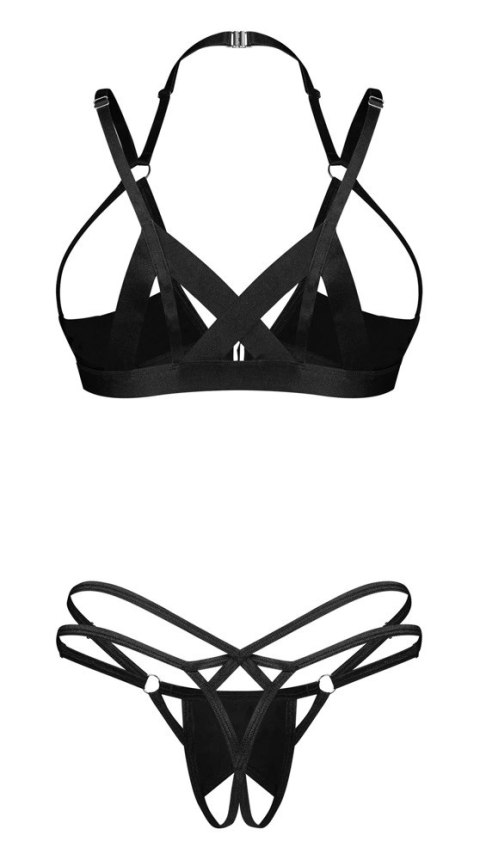 Obsessive Keira Lise S/M - Komplet z otwartym biustonoszem i stringami z winylu