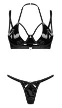 Obsessive Keira Lise komplet vinylowy BH + stringi L/XL czarny połysk