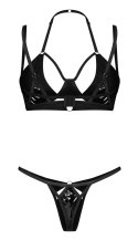 Obsessive Keira Lise komplet vinylowy BH + stringi L/XL czarny połysk