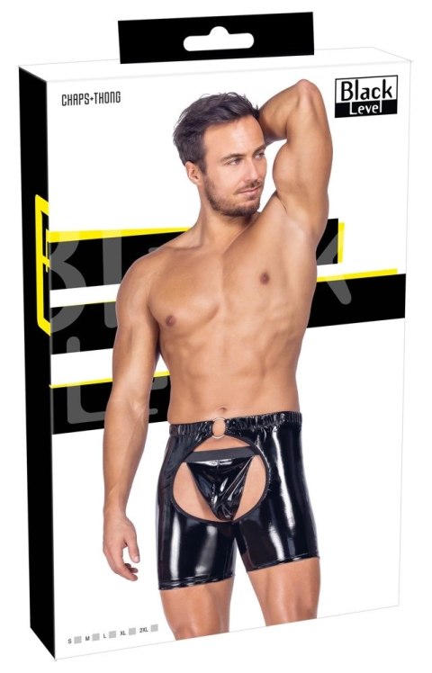Black Level Vinyl Chaps S - Czarne, elastyczne spodnie z paskiem