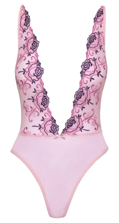 Kissable Body S/M z haftem kwiatowym, rożowy, regulowane ramiączka