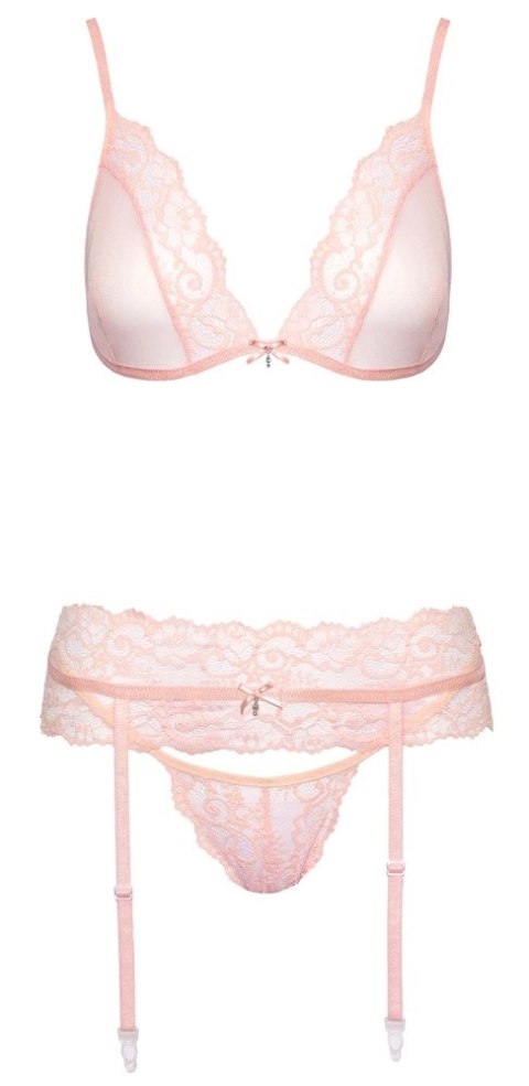 Kissable Komplet bielizny S/M z pasem do pończoch, rożowy, koronka
