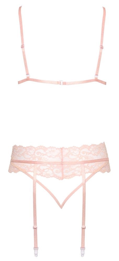 Kissable Komplet bielizny S/M z pasem do pończoch, rożowy, koronka