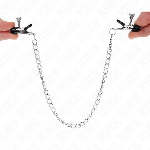 Kink Zaciski na sutki z płaskim łańcuchem srebrne 34 cm, metalowe