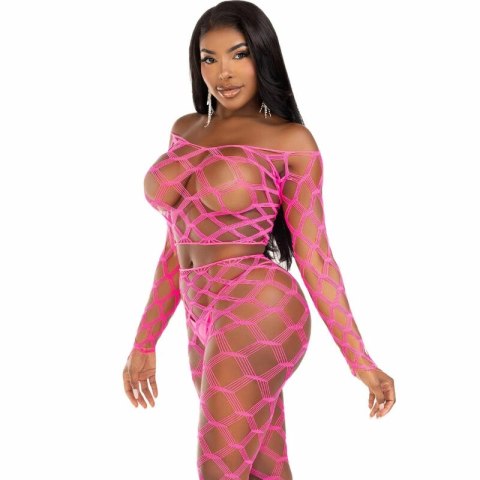 Leg Avenue komplet top i legginsy siateczkowe fuksja One Size
