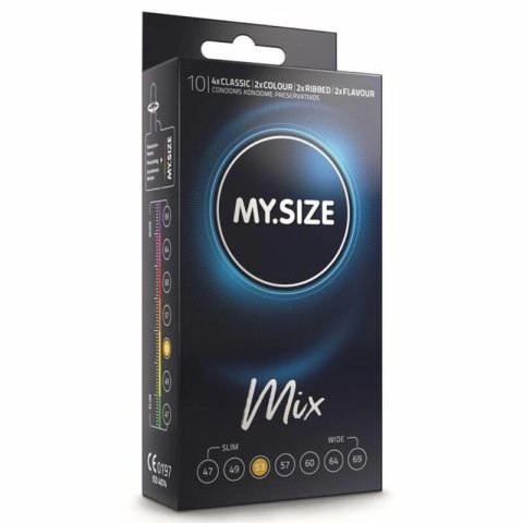 MY.SIZE 53 mm MIX - Zestaw Prezerwatyw 10 szt. Classic, Smakowe, Kolorowe