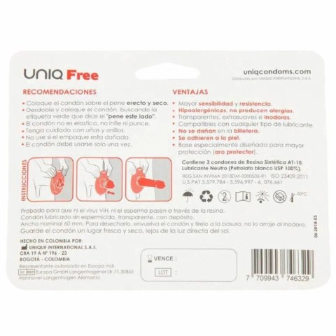 Uniq Free prezerwatywy nielateksowe z pierścieniem ochronnym 3 sztuki