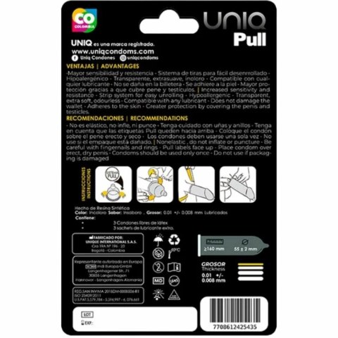 Uniq Pull prezerwatywy bezlateksowe z paskami, 3 sztuki, rozmiar regularny