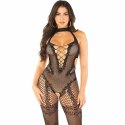 Leg Avenue Bodystocking Czarny Kwiatowy Wzor Siatka Rozmiar Uniwersalny