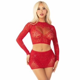 Leg Avenue komplet Crop Top i Mini Spodnica siateczka czerwona brokat