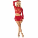 Leg Avenue komplet Crop Top i Mini Spodnica siateczka czerwona brokat