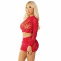 Leg Avenue komplet Crop Top i Mini Spodnica siateczka czerwona brokat