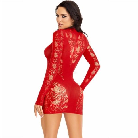Leg Avenue Sukienka Mini Koronkowa Czerwona z Długim Rękawem One Size