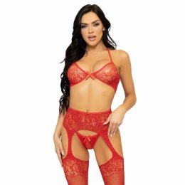 Leg Avenue Zestaw bielizny 3-częściowy czerwony koronka one size