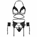Leg Avenue zestaw bielizny 4-częściowy czarny, kabaretka, one size