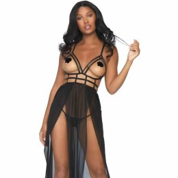 Leg Avenue sukienka maxi Cage z odkrytym stanikiem i stringi S/M czarna