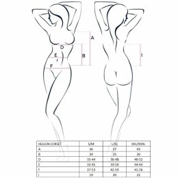 Passion Hellen gorset damski czarny L/XL z ozdobnymi stringami