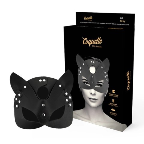 Coquette Chic Desire maska z wegańskiej skory z kocimi uszami czarna