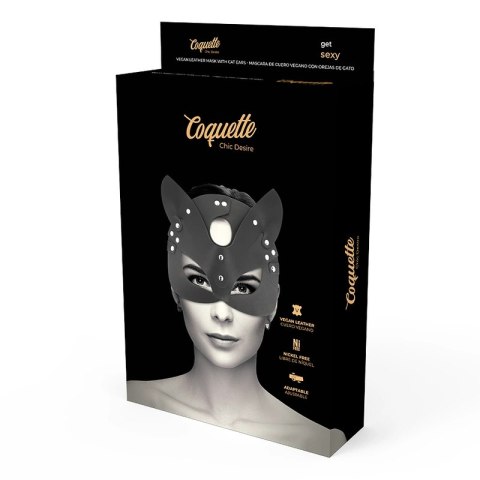 Coquette Chic Desire maska z wegańskiej skory z kocimi uszami czarna
