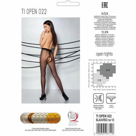 Passion TIOPEN 022 rajstopy czarno-czerwone 3/4 20DEN elegancja