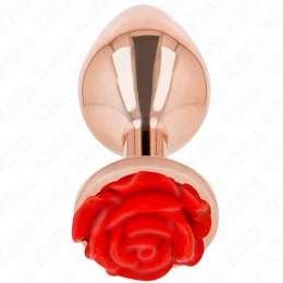 KINK Zatyczka analna metalowa Rose Gold L z ozdobą Czerwona Roża
