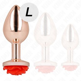 KINK Zatyczka analna metalowa Rose Gold L z ozdobą Czerwona Roża