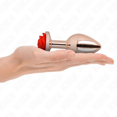 KINK Zatyczka analna metalowa Rose Gold L z ozdobą Czerwona Roża