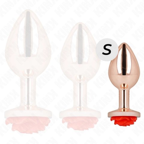Kink Rose Gold Metal Plug z Czerwoną Rożą - Stal, 7,8 cm, ozdobny