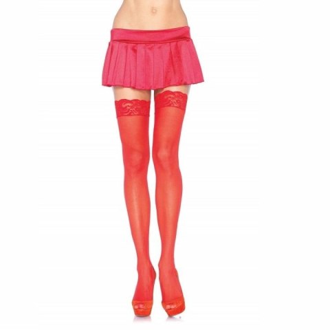Leg Avenue czerwone rajstopy z koronkowym wykończeniem, one size
