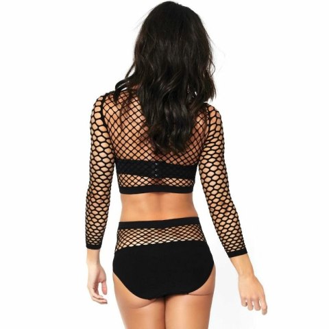 Leg Avenue komplet 2-częściowy siateczka czarny top+doł One Size