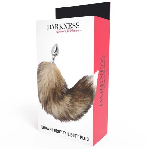 Darkness Srebrna zatyczka z futrzanym ogonem 8 cm - efektowny design