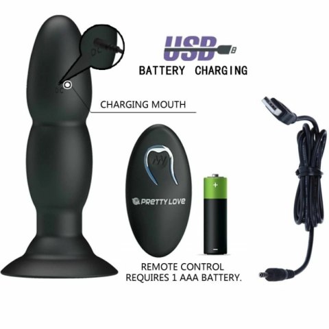 Pretty Love Black Plug - Model z Rotacją, Wibracjami i Pilotem USB