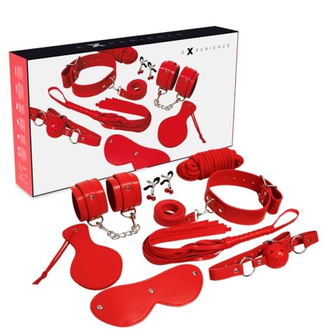EXPERIENCE Zestaw akcesoriow Bondage Red Series - 8 elementow, skora syntetyczna