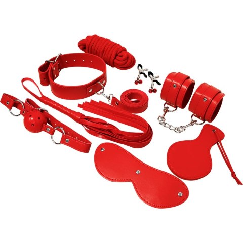 EXPERIENCE Zestaw akcesoriow Bondage Red Series - 8 elementow, skora syntetyczna