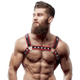 Fetish Submissive Attitude Bulldog - Uprząż męska eko-skora czarno-czerwona