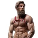 Fetish Submissive Attitude Bulldog - Uprząż męska eko-skora czarno-czerwona