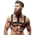 Fetish Submissive Attitude - Uprząż na klatkę piersiową z eko-skory, regulowana, z naszyjnikiem
