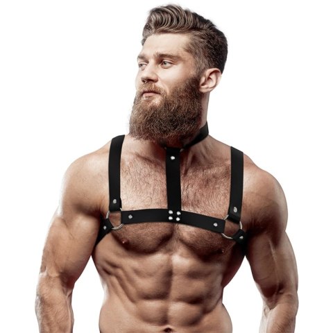 Fetish Submissive Attitude - Uprząż na klatkę piersiową z eko-skory, regulowana, z naszyjnikiem