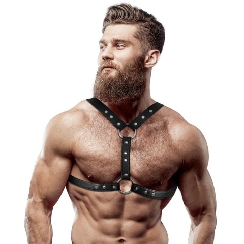 Fetish Submissive Attitude - Uprząż piersiowa męska z eko-skory, podwojne wsparcie
